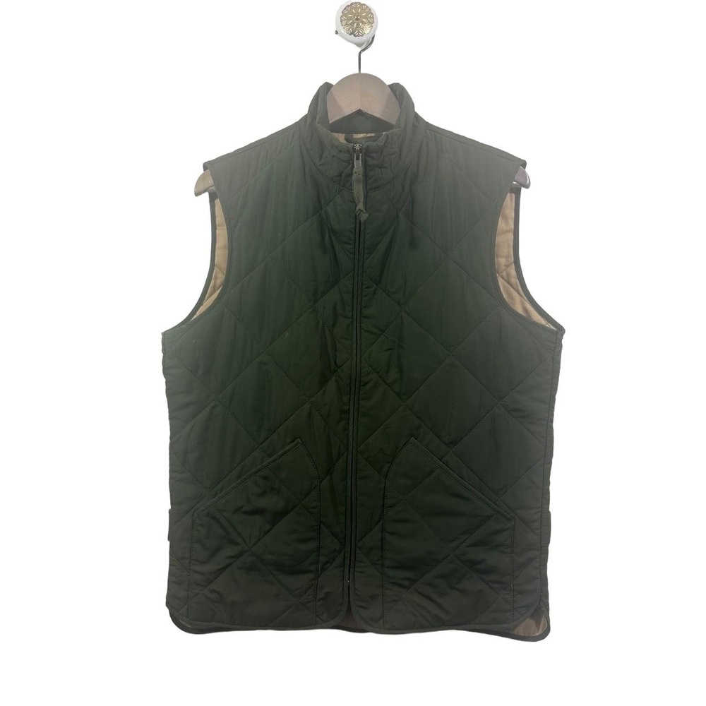 J Crew Vest Size Small Olive Quilted Diamond Full Zip Stand Collar